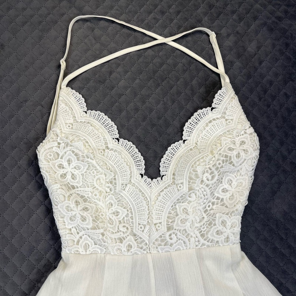 Lulus Romper Womens XS White Boho Spring Bride Crochet Lace Star Spangled Romper - Picture 4 of 13